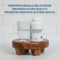 Revive MD magnesium glycinate label close-up highlighting pure ingredient for bones and nerves