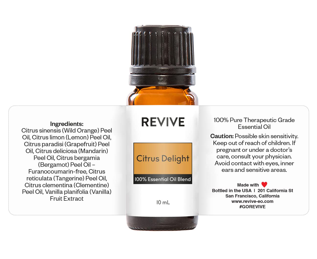REVIVEEO Citrus Delight dropper bottle pouring for quick aroma release.