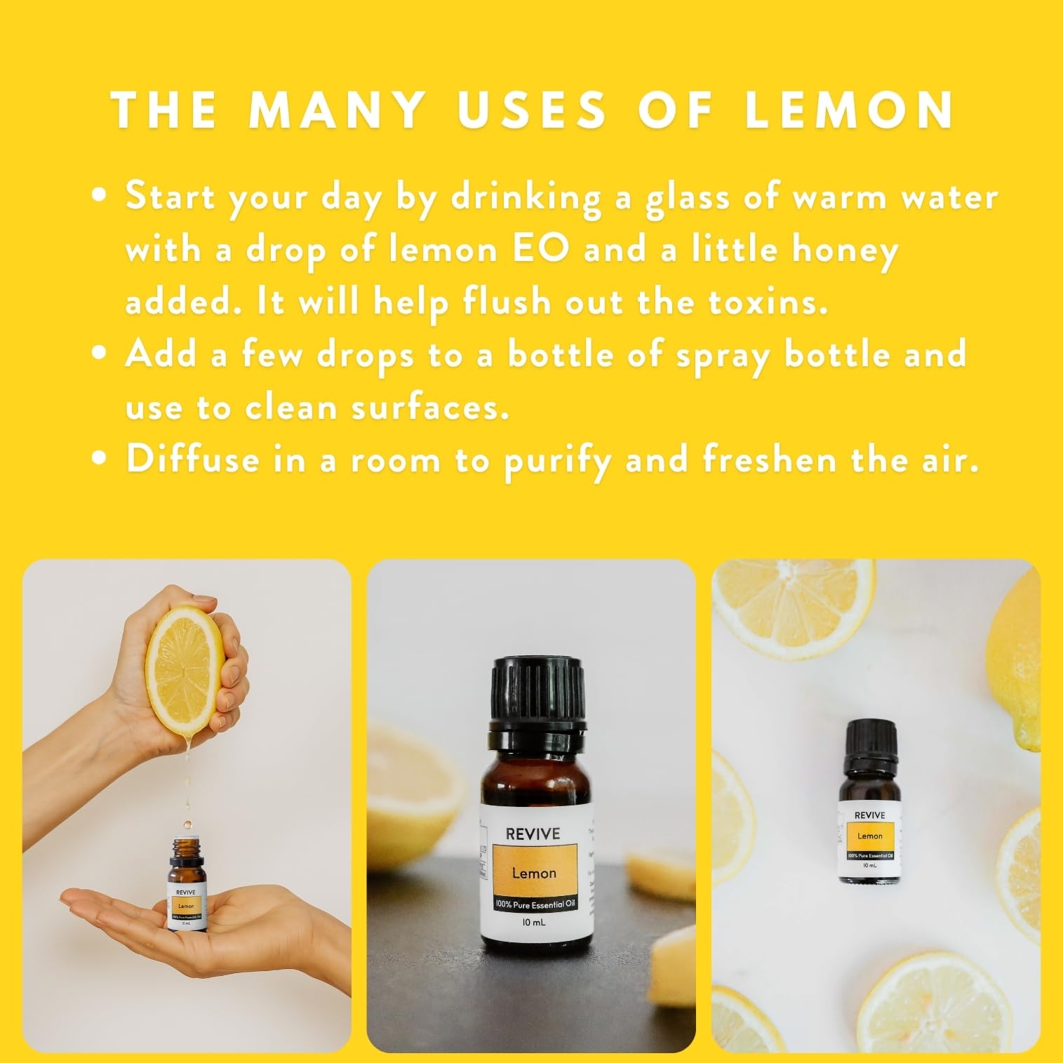 REVIVEEO Lemon oil supports refreshing skincare routines when diluted.