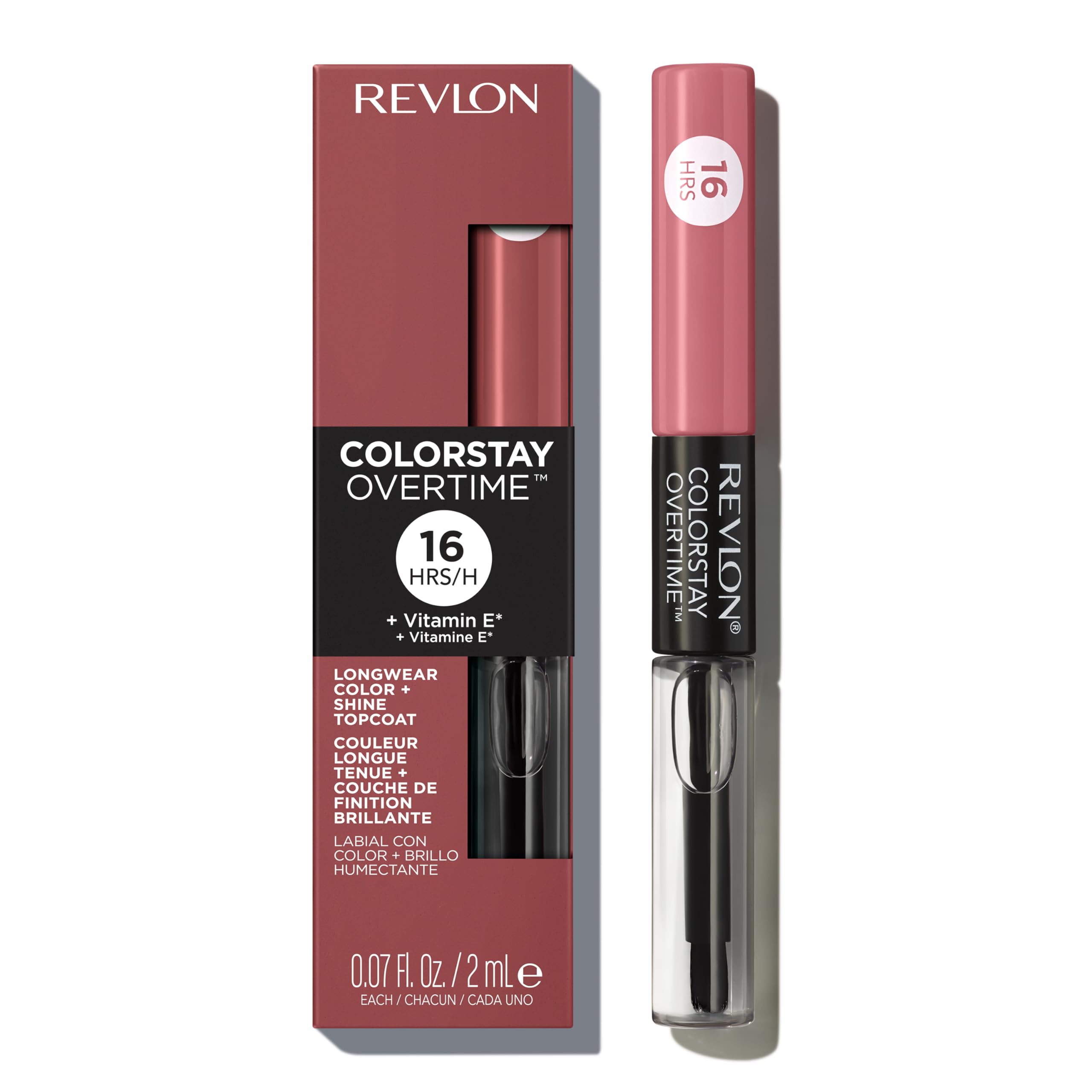 REVLON dual-ended design shows color and gloss top coat for versatile wear.
