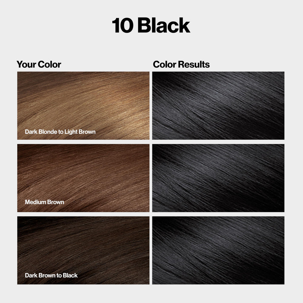 Revlon ColorSilk black permanent color card with 100 gray coverage