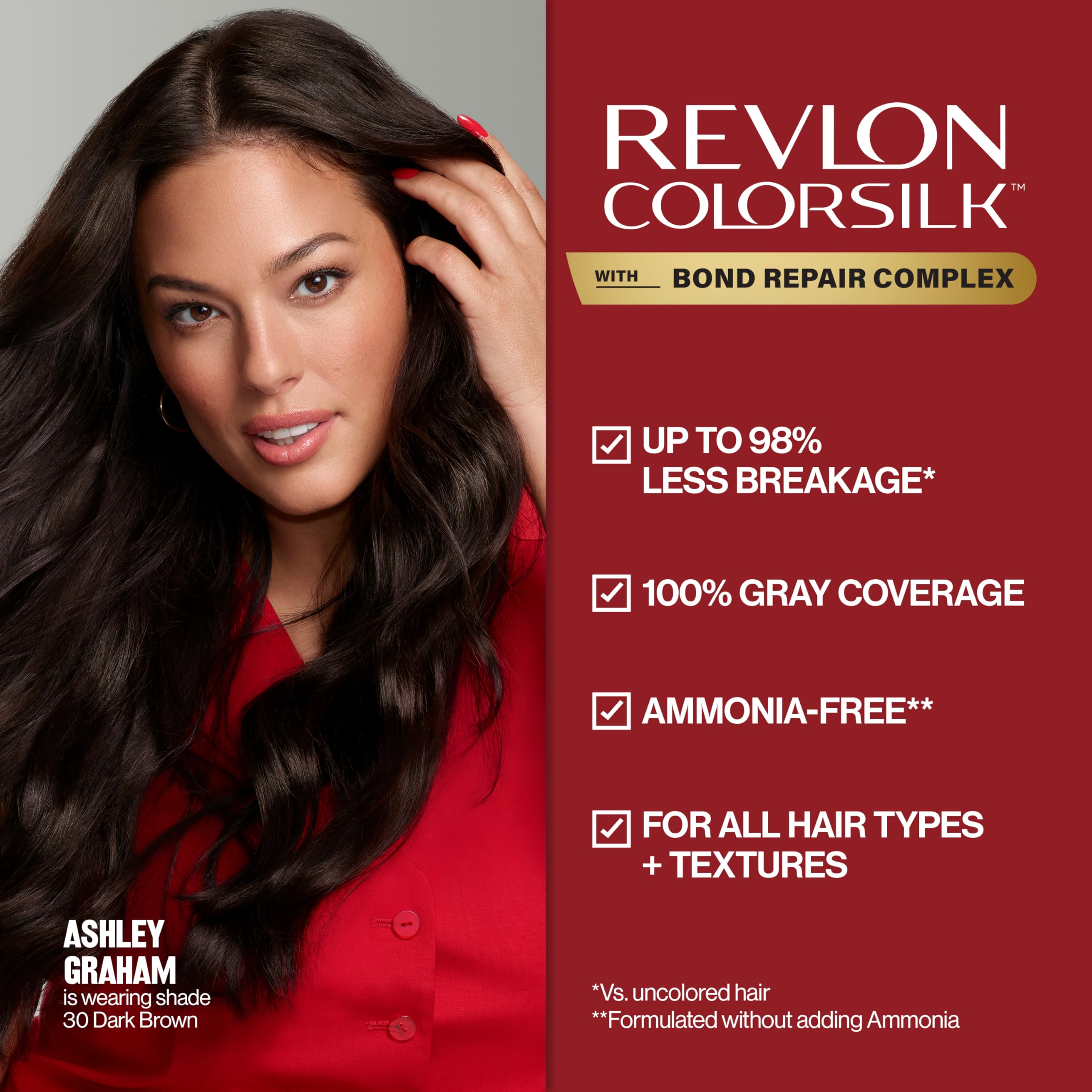 Revlon ColorSilk Bond Repair ammonia-free label signaling gentle coloring