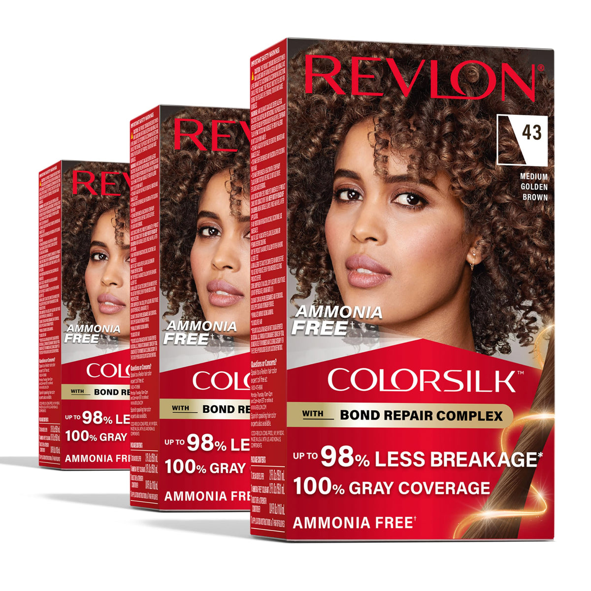 REVLON ColorSilk Bond Repair bottle demonstrates creamy, ammonia-free gray coverage.