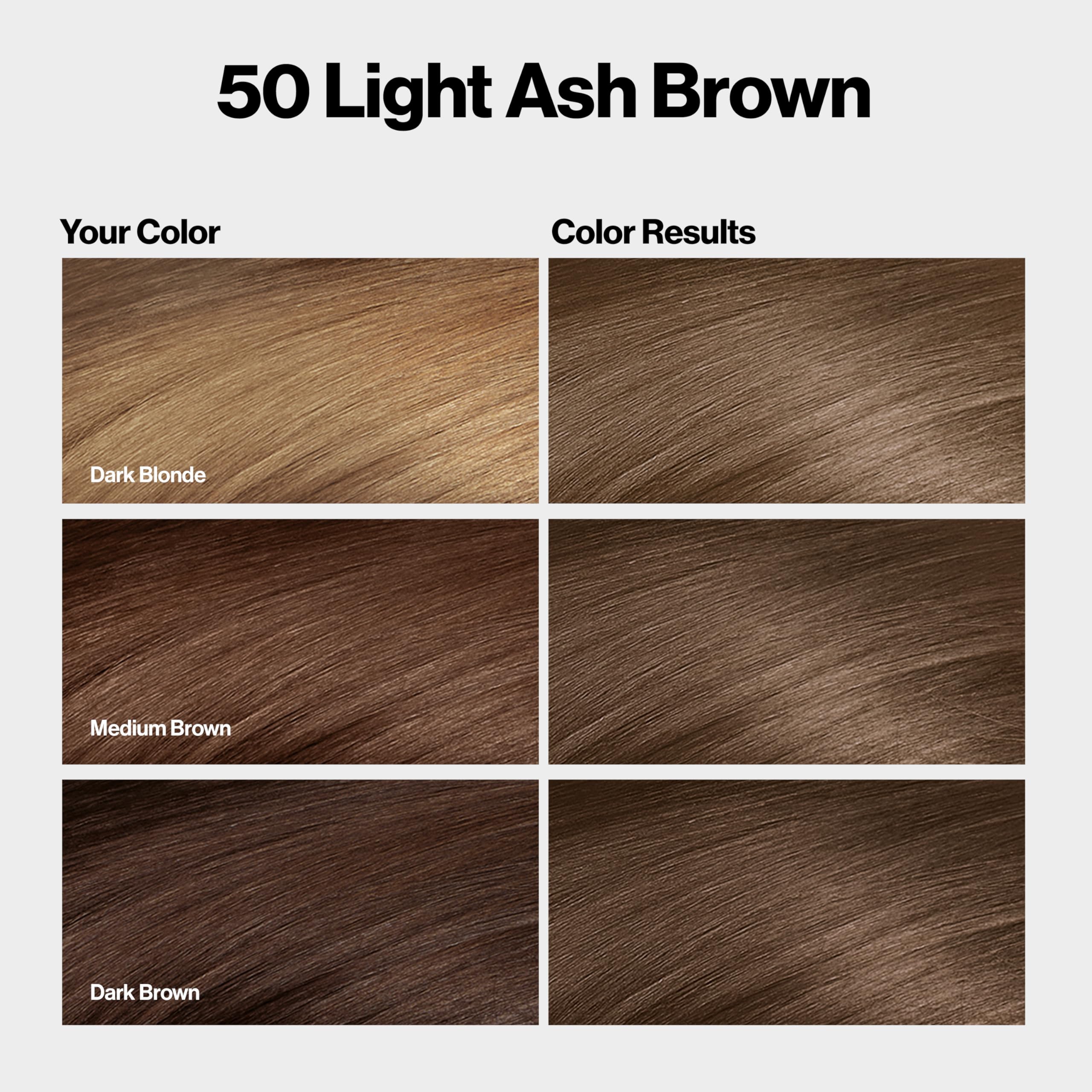 REVLON ColorSilk brown shade swatch demonstrates durable color and gray coverage.