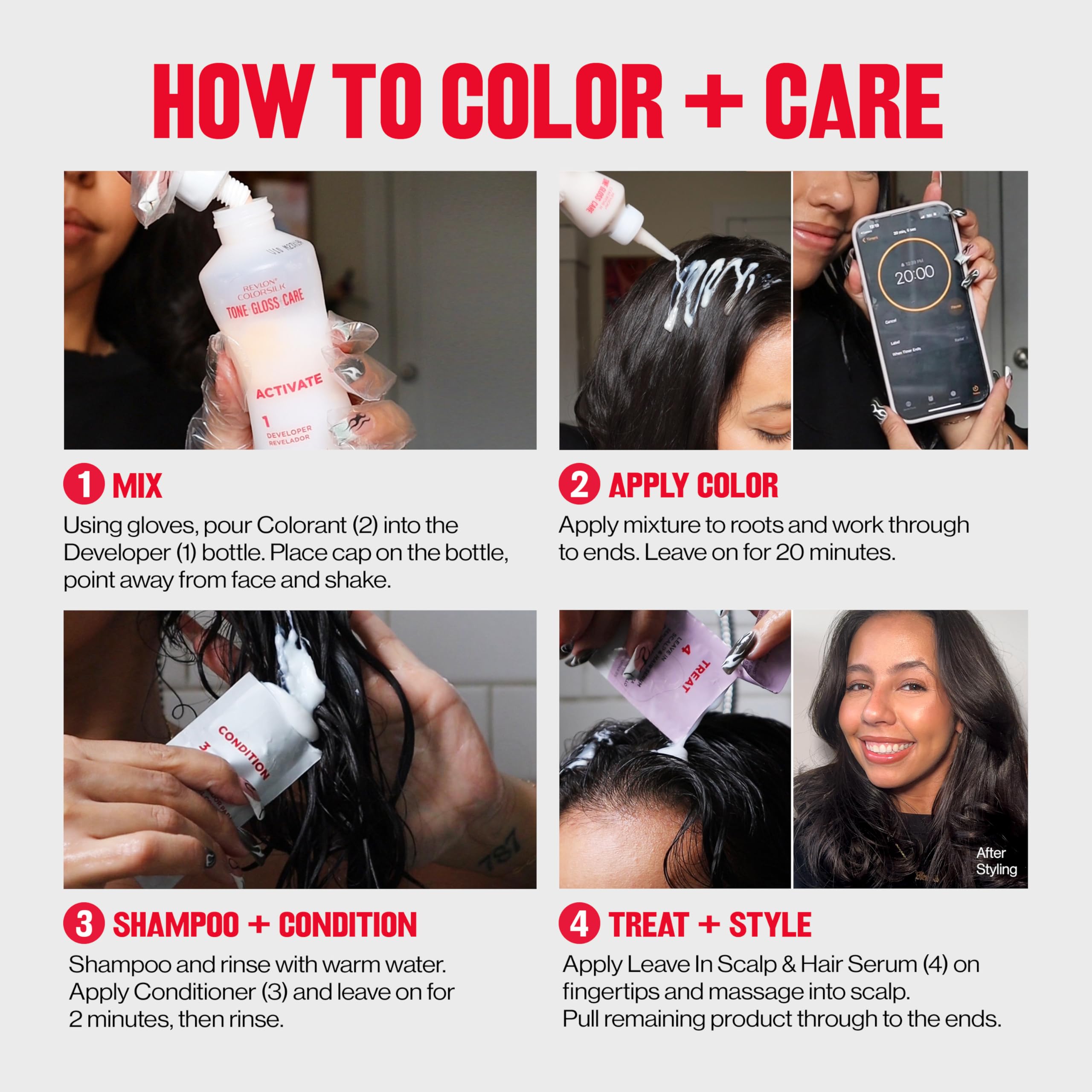 REVLON ColorSilk Leave-In Scalp & Hair Serum application.