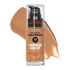 Revlon ColorStay bottle pump showing oil-free formula and long wear