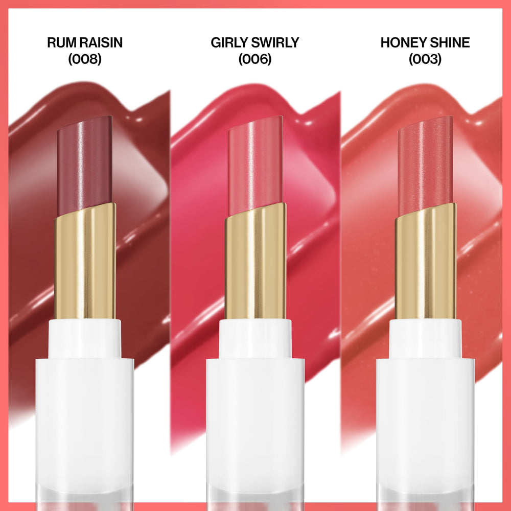 REVLON Glass Shine Balm Rum Raisin swatch with rich glossy finish
