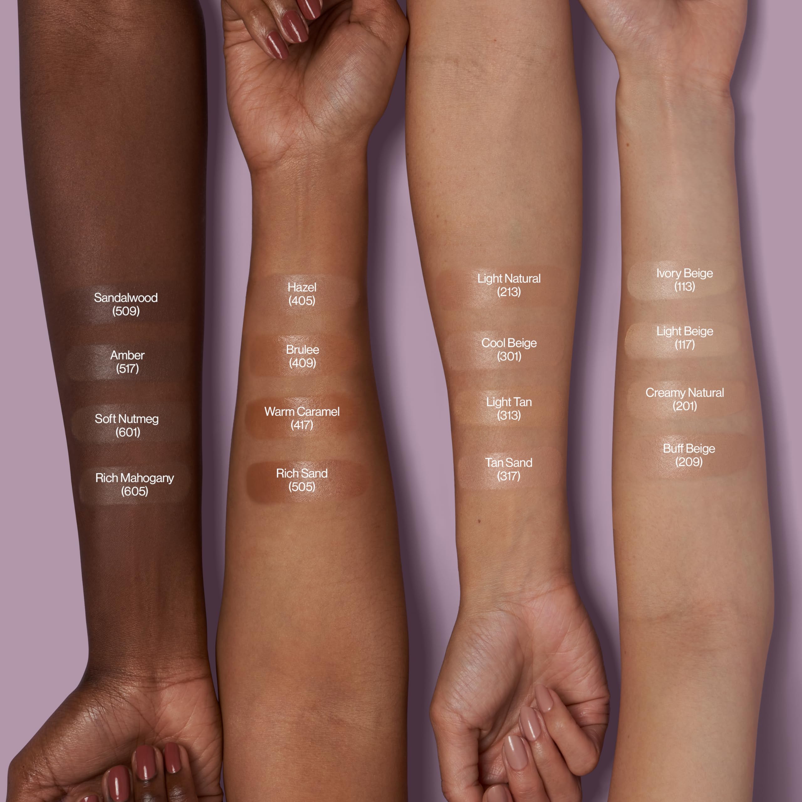 Application swatch of Revlon Illuminance Serum Tint delivering a light satin finish