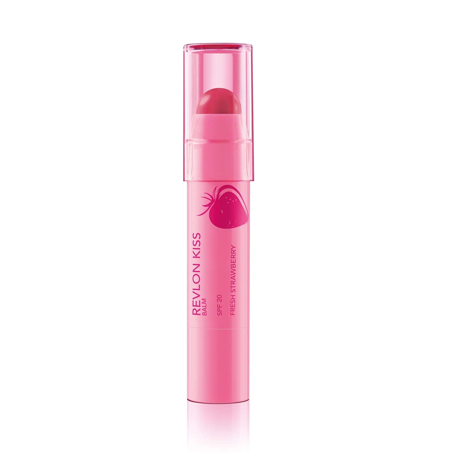 Revlon Kiss Balm lip-shine-display showcases a subtle glossy finish.