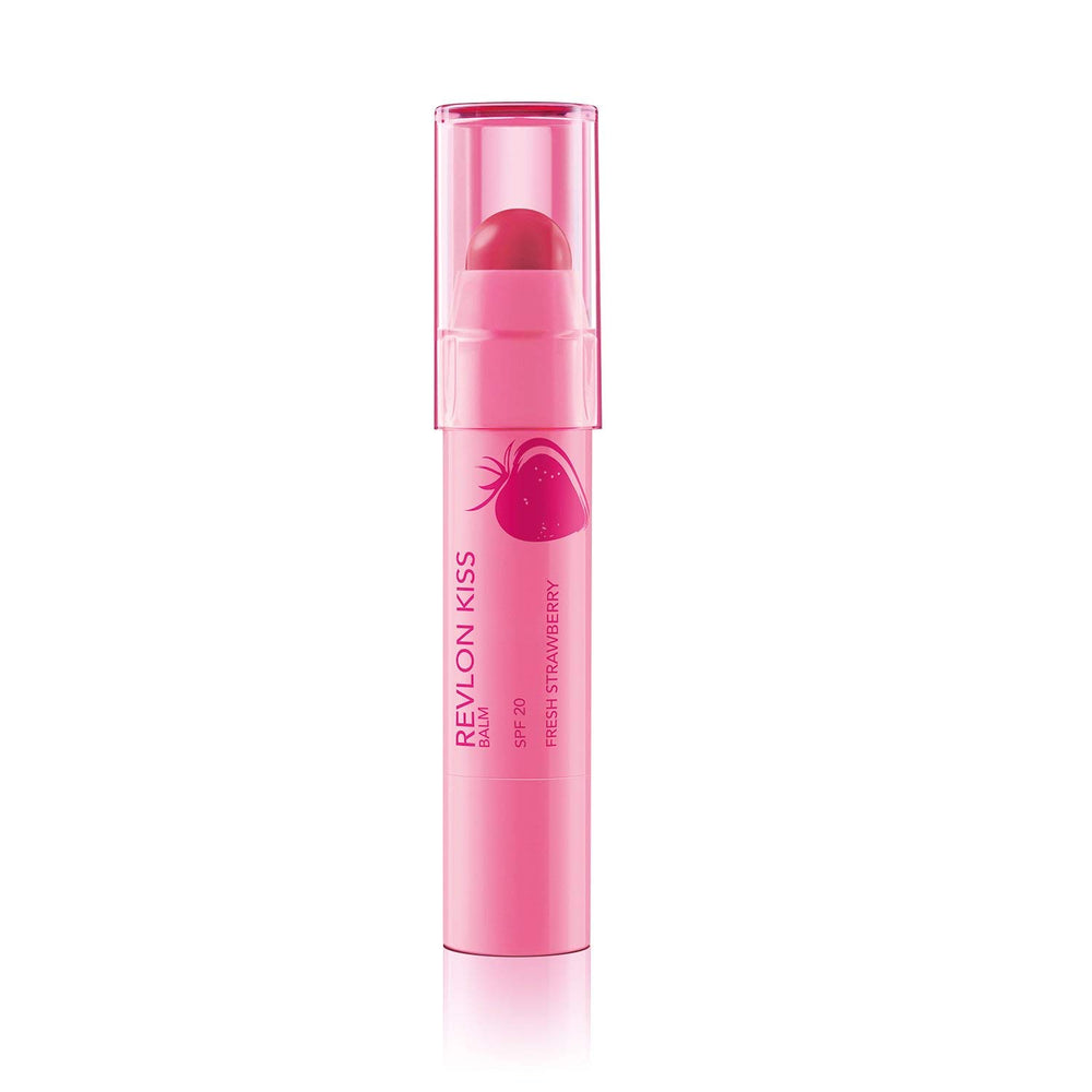 Revlon Kiss Balm lip-shine-display showcases a subtle glossy finish.