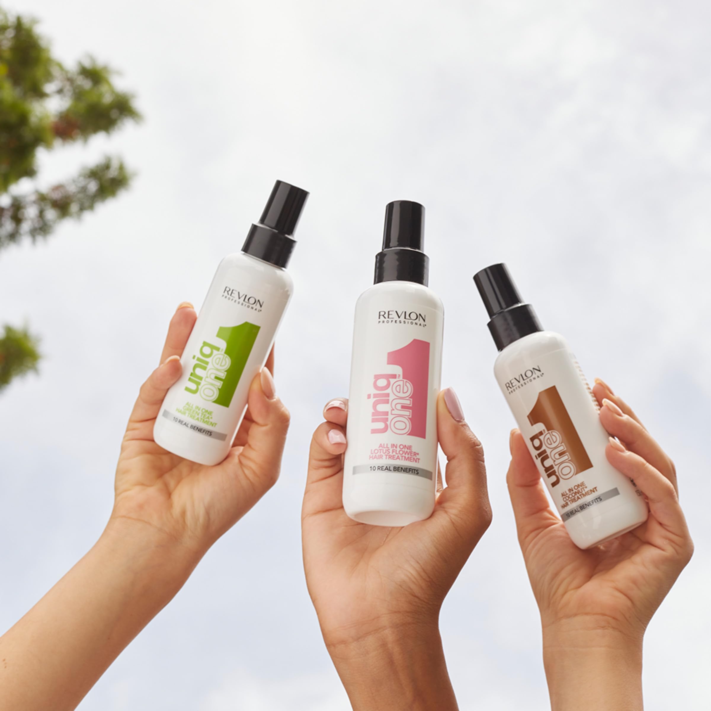 REVLON PROFESSIONAL UniqOne smoothing effect indicating frizz control and shine.