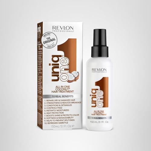 REVLON PROFESSIONAL UniqOne vegan badge signals cruelty-free coconut care.