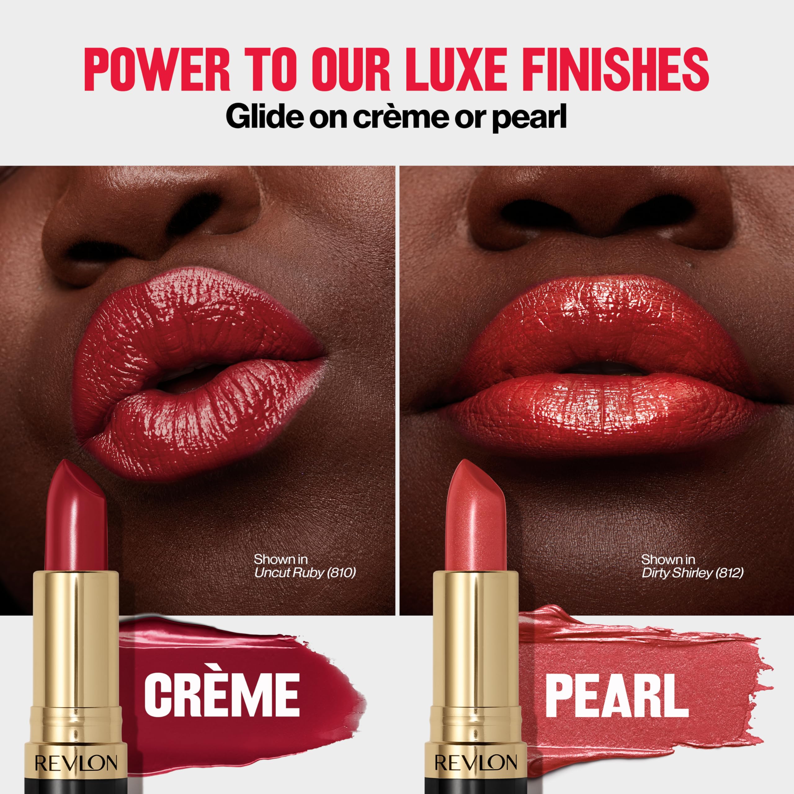 REVLON Super Lustrous Lipstick 72 iconic shades collection portrait suggests versatile daily looks.