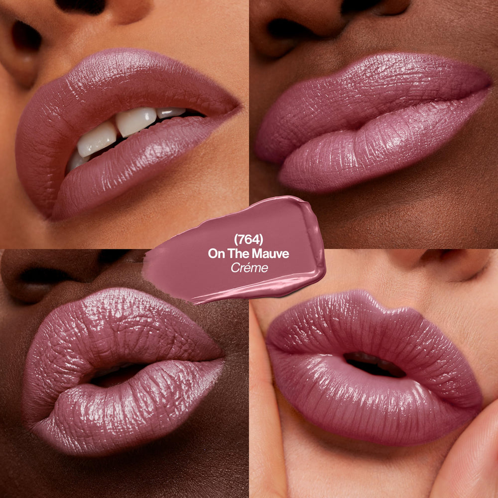 REVLON Super Lustrous Lipstick 764 on the Mauve swatches arm demonstrates rich color with lightweight feel.