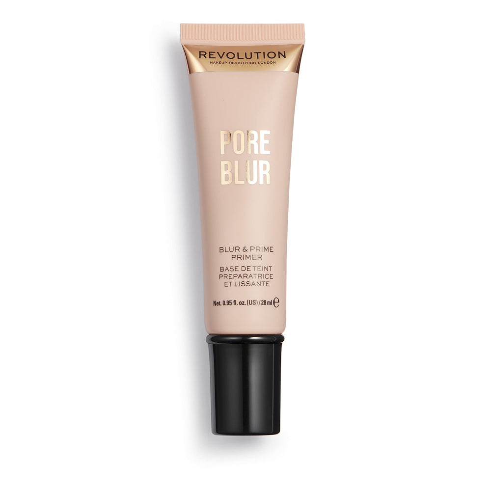 Revolution Beauty London Pore Blur Primer bottle with peach gel for a smooth base.