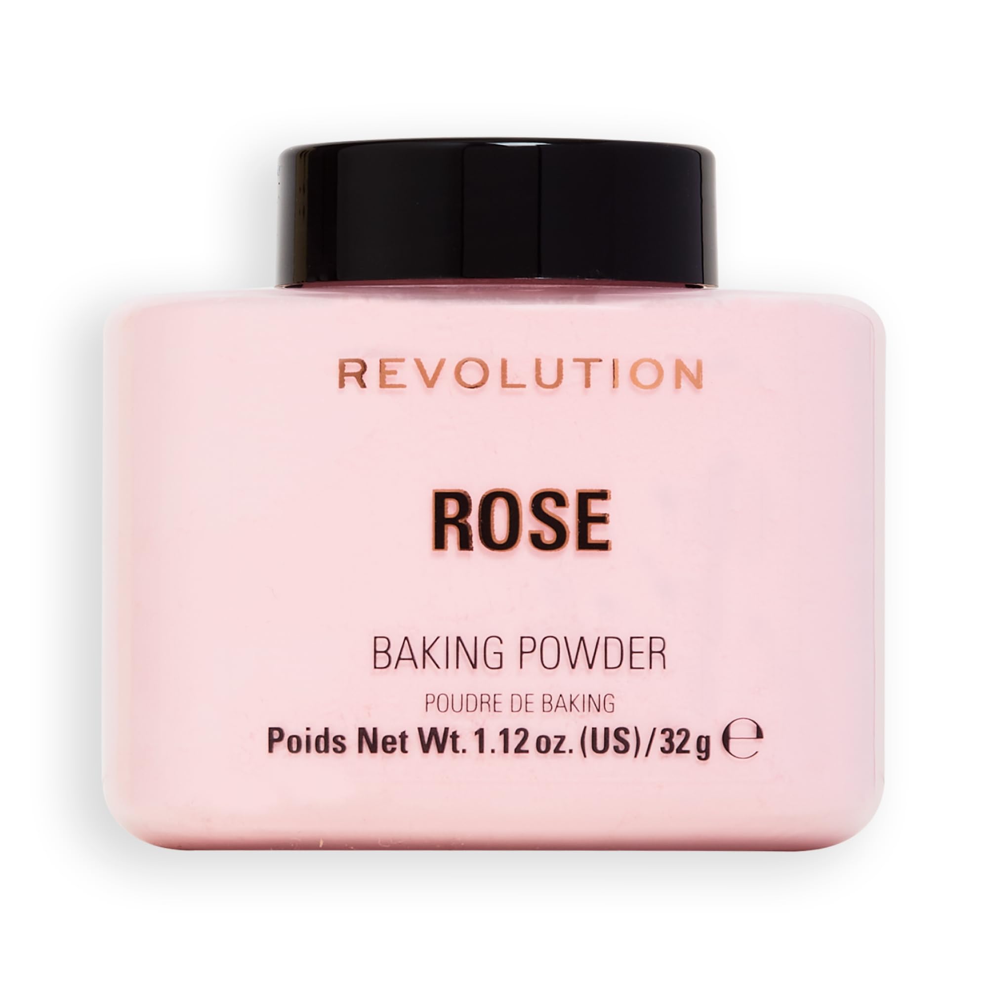 Revolution Beauty London Rose loose powder container for silky, shine-free finish