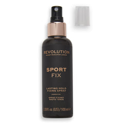 Close-up of the mist being sprayed to set makeup through workouts.