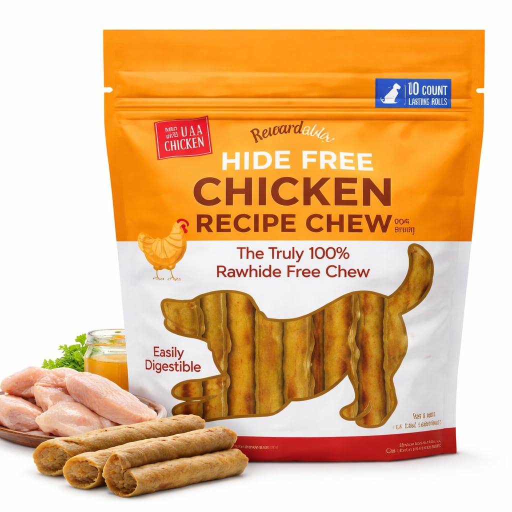 Rewardables Hide Free Chicken Chews 7-inch rolls for medium to large dogs.