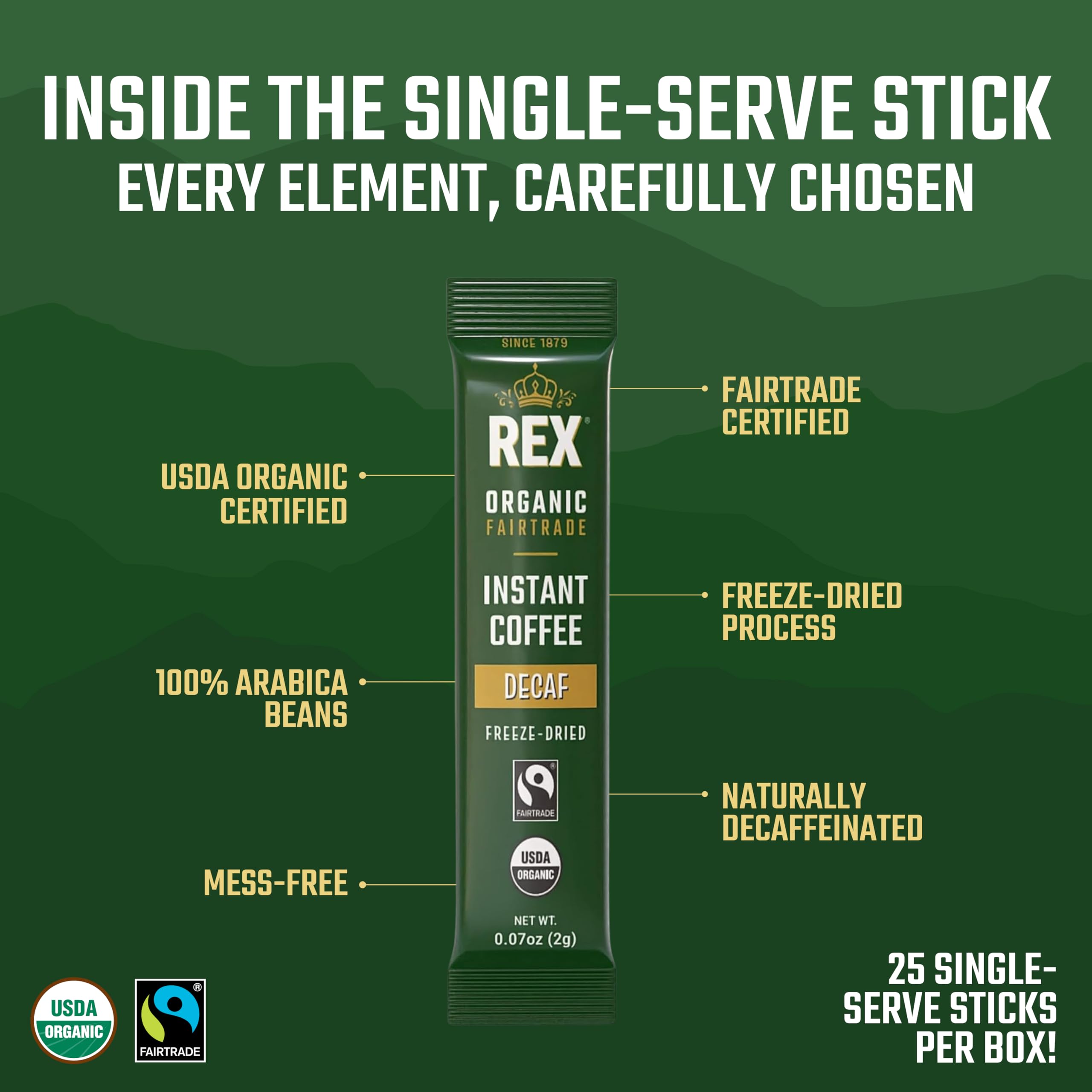 REX COFFEE lab-tested badge indicating mold and mycotoxin screening