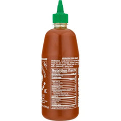 Rex Sriracha label close-up shows rooster branding and classic ingredients.