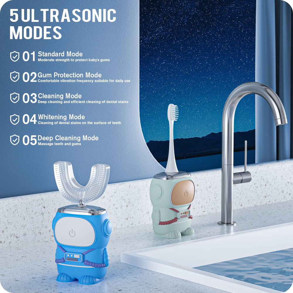 RexCodar Ultrasonic Kids toothbrush blue smart timer display promotes 60-second brushing