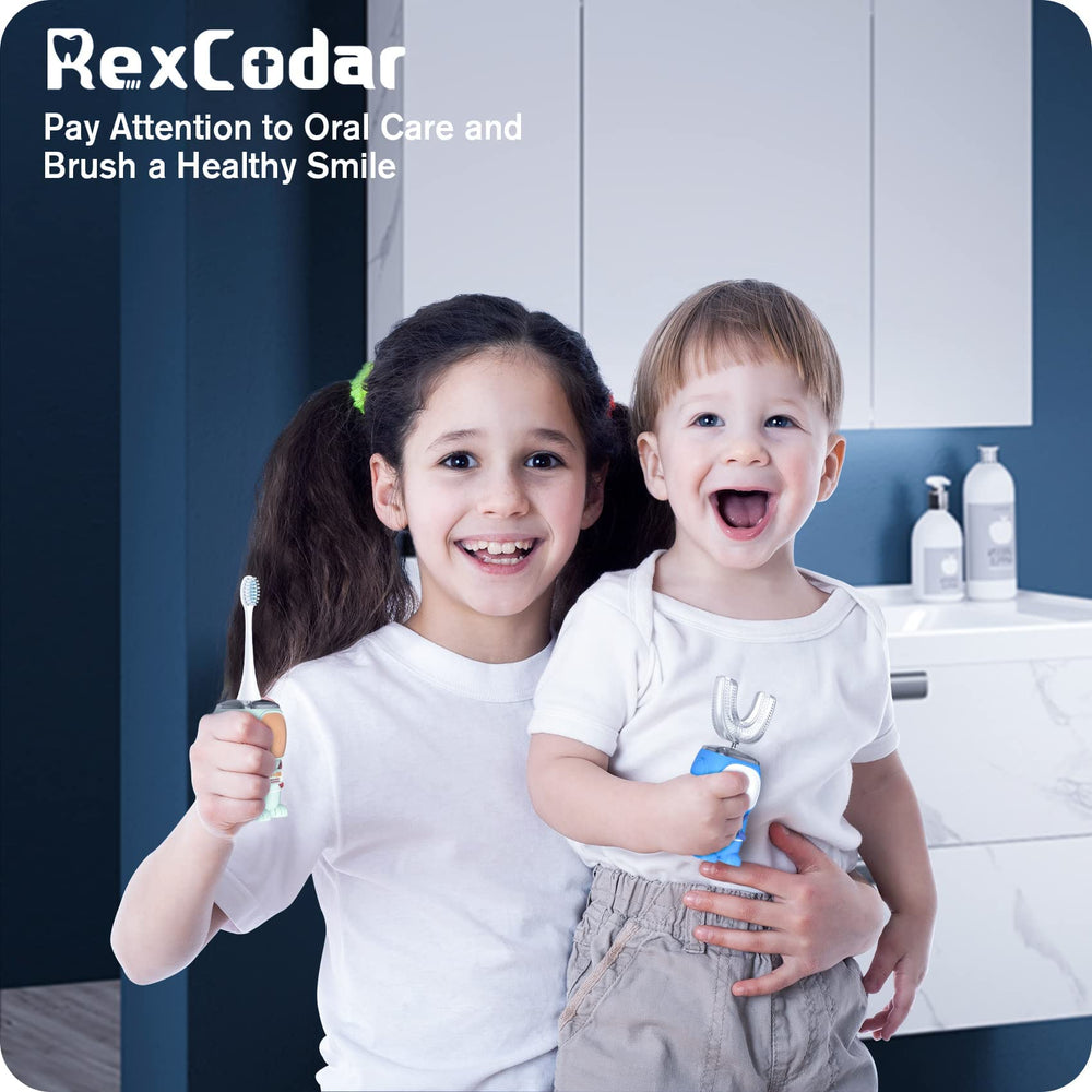 RexCodar Ultrasonic Kids toothbrush blue includes two brush heads and a straight-handle option