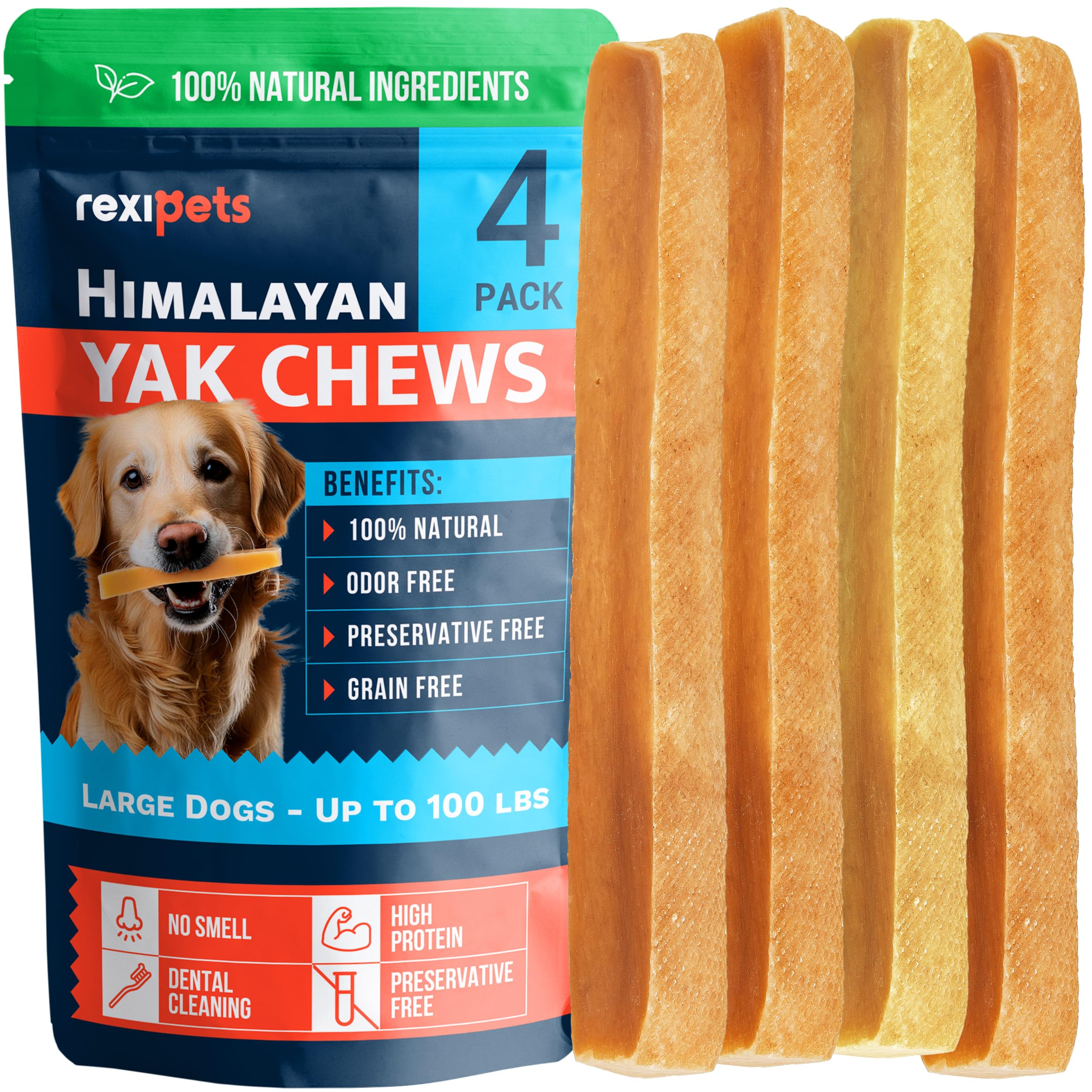 REXIPETS Himalayan yak chew for large dogs, durable and dental-friendly.