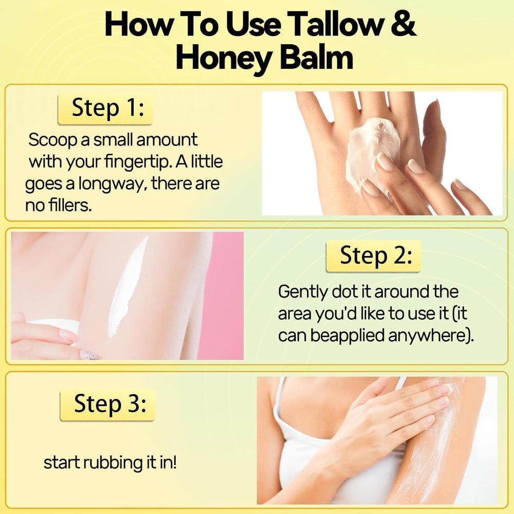 Hands apply Rezebu Tallow Honey Balm for quick moisture and comfort.
