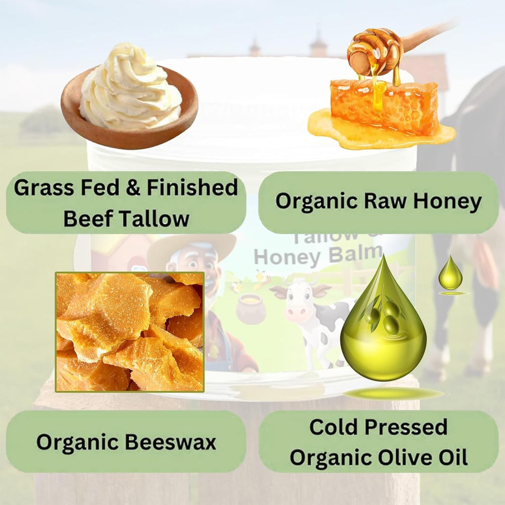 Rezebu Tallow Honey Balm sits on a bathroom shelf for daily use.
