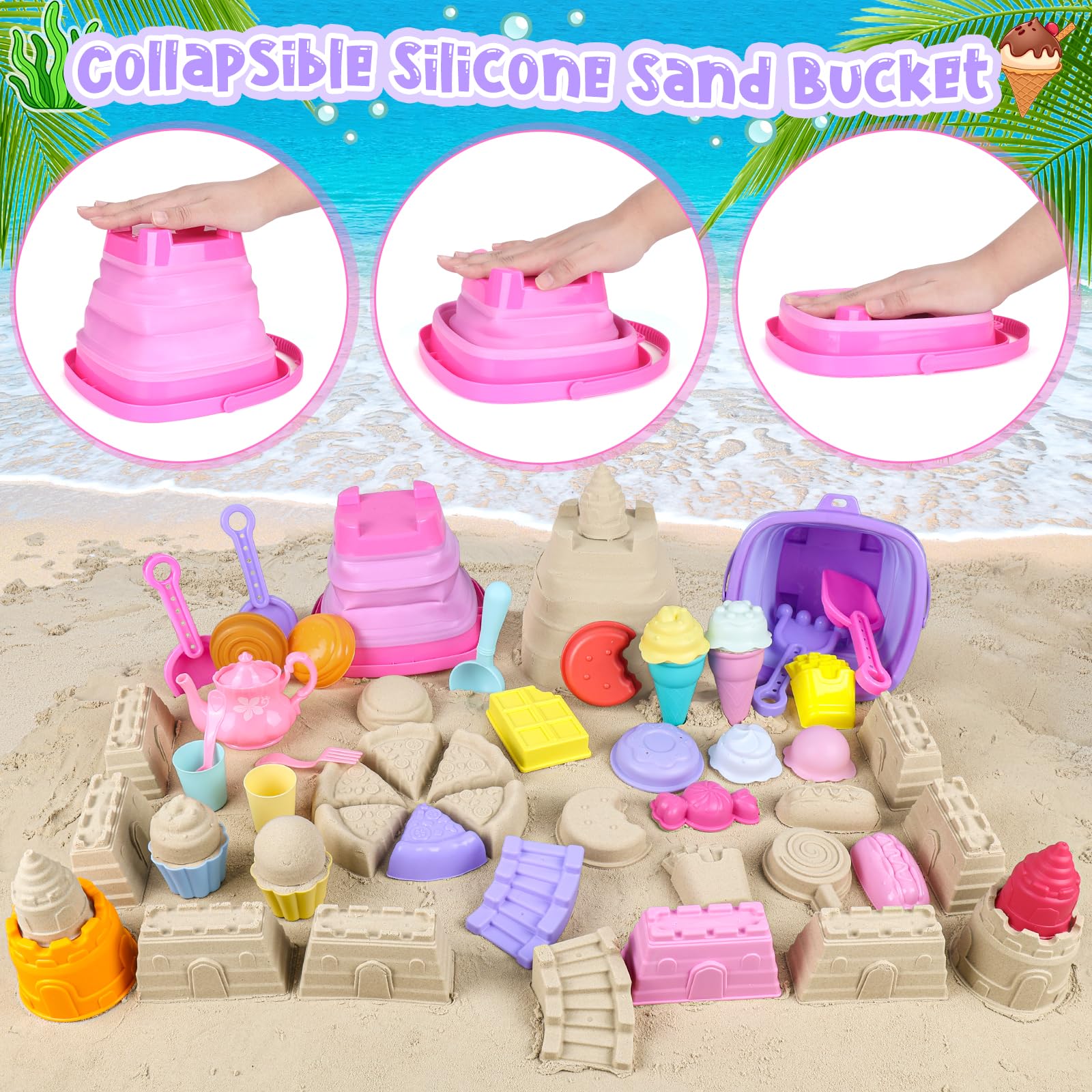REZUCREY mesh beach bag keeps toys organized and dry after play.