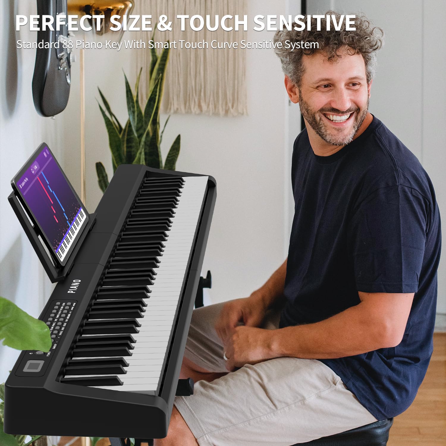 Rfgyhet digital piano 88-key side view showing compact setup