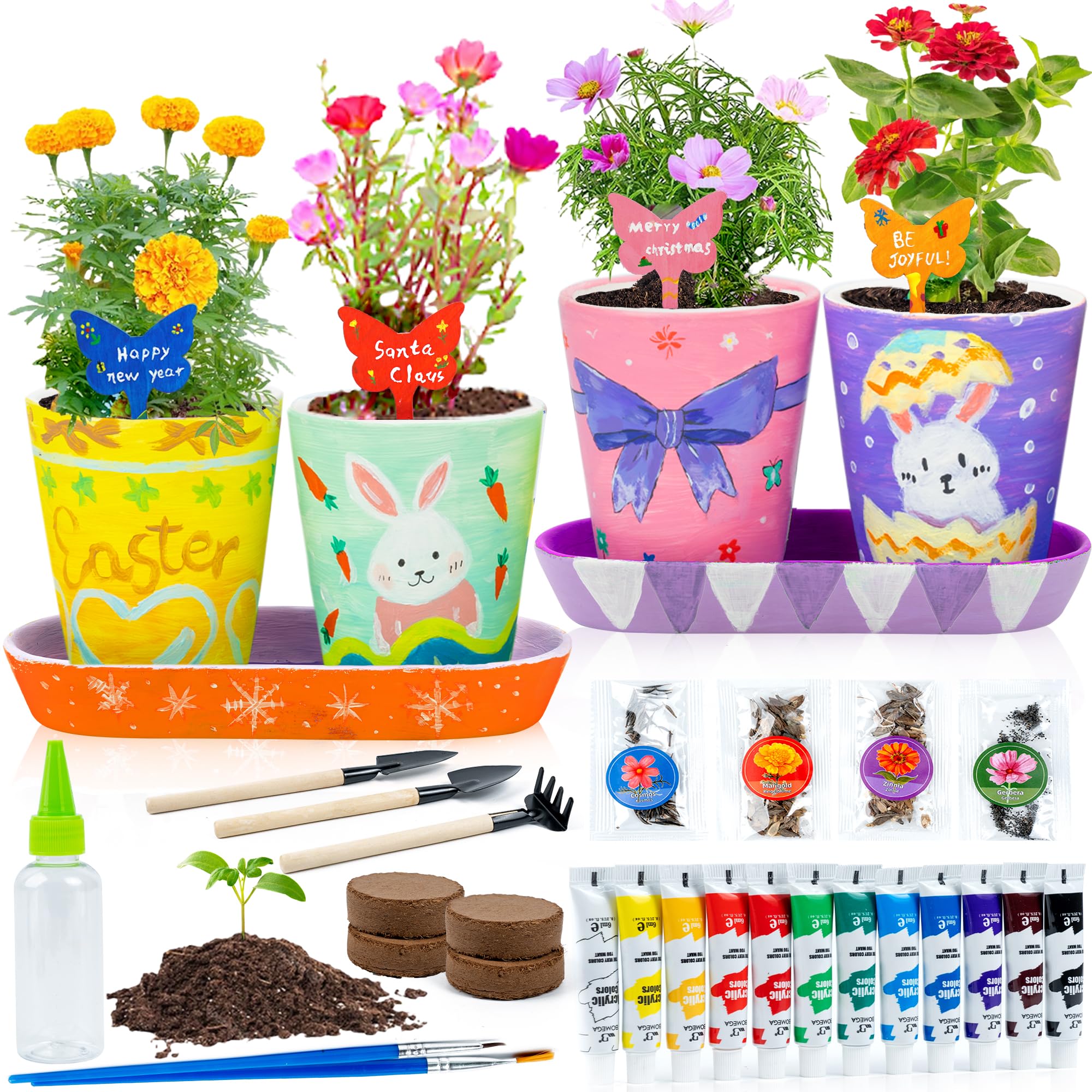 RGBDOT Kids Garden Set ceramic pots for colorful kid-friendly decorating projects.