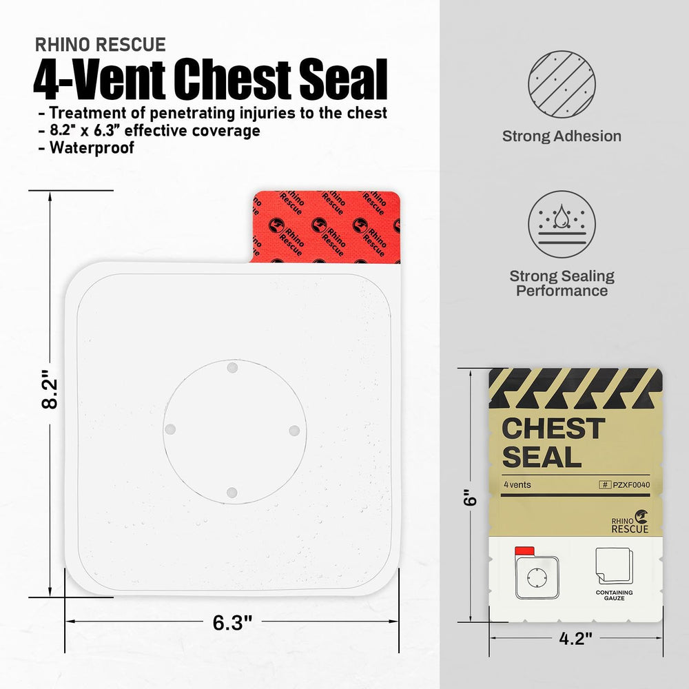 RHINO RESCUE chest seal size 8.2 by 6.3 inches suitable for adult chests