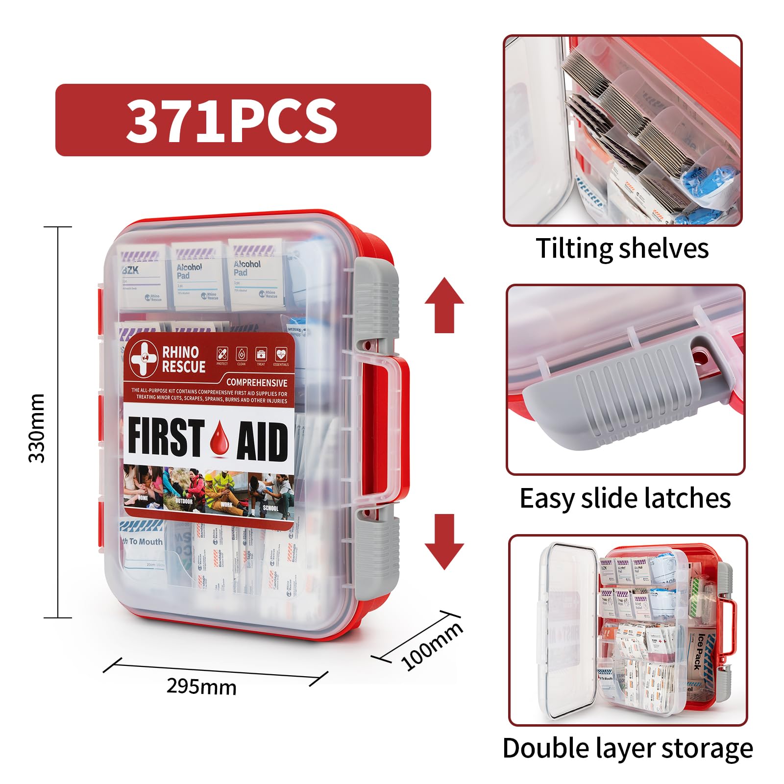 RHINO RESCUE 371-piece contents organized for versatile care
