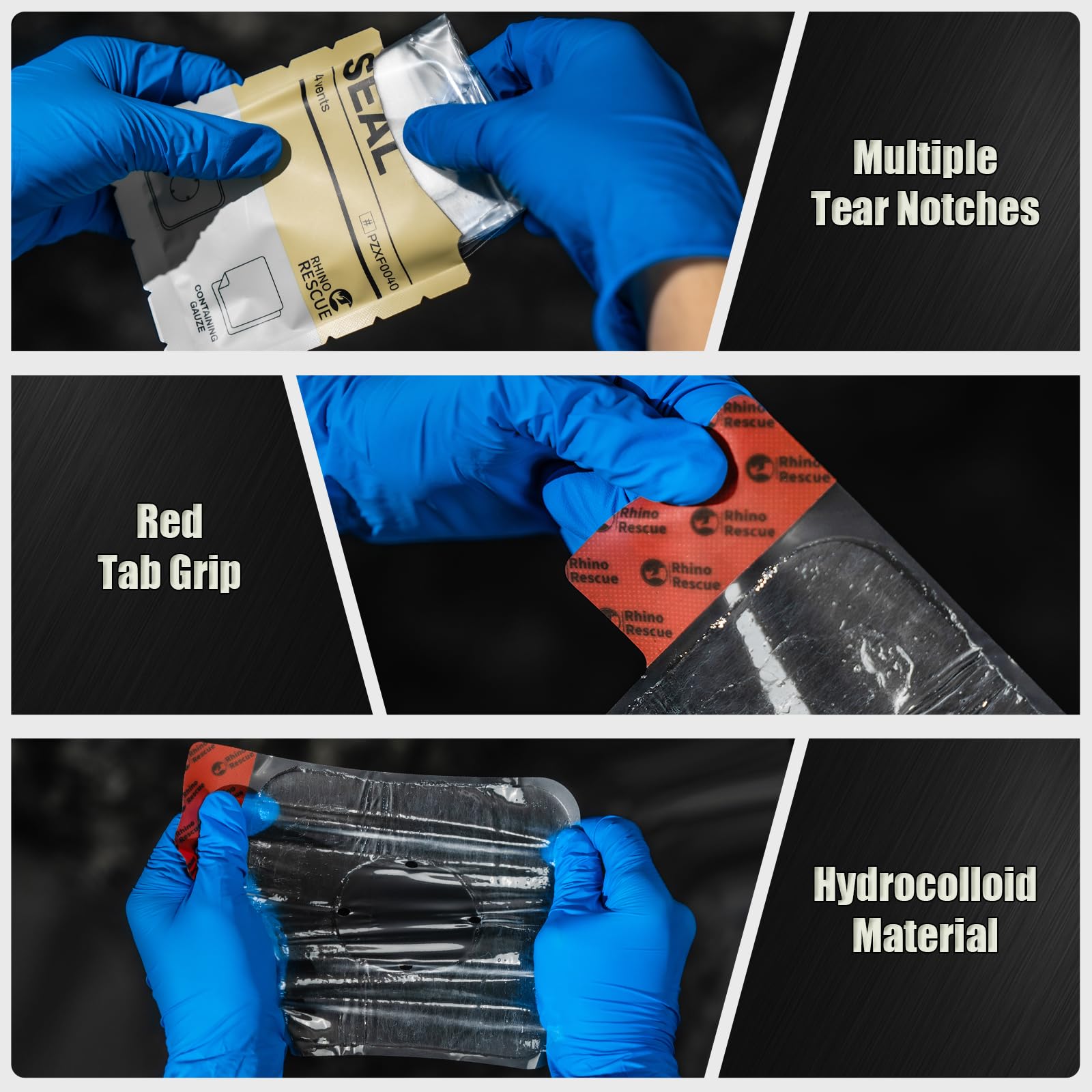RHINO RESCUE occlusive adhesive pad providing a secure seal in tough conditions