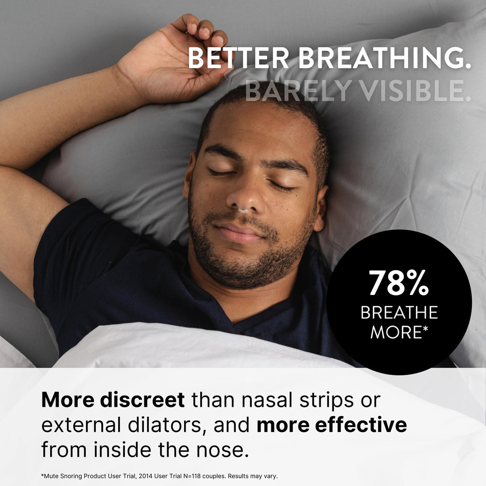 Rhinomed Mute discreet-design image highlighting near-invisible wear during sleep