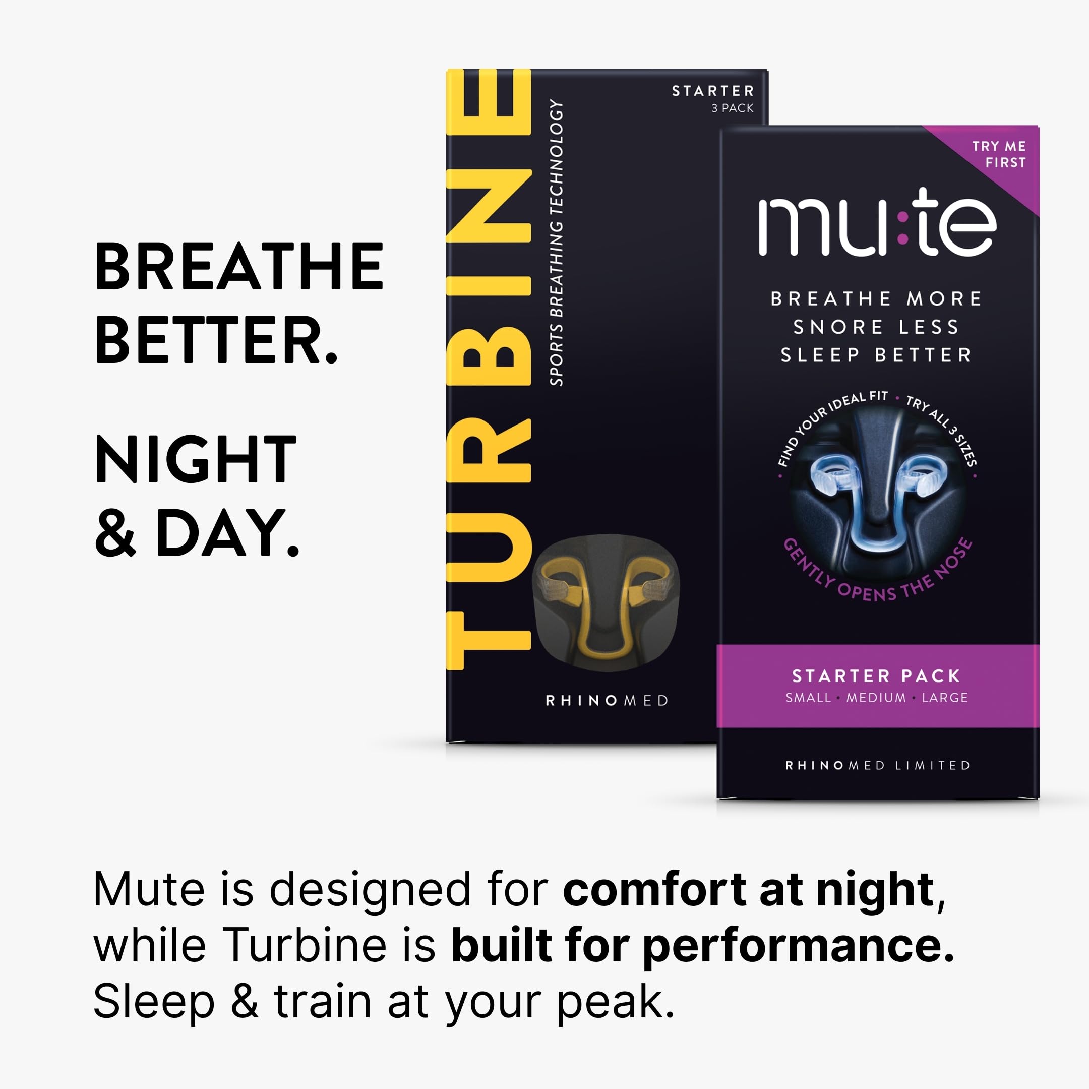 FDA-registered, drug-free Rhinomed Mute nasal dilator