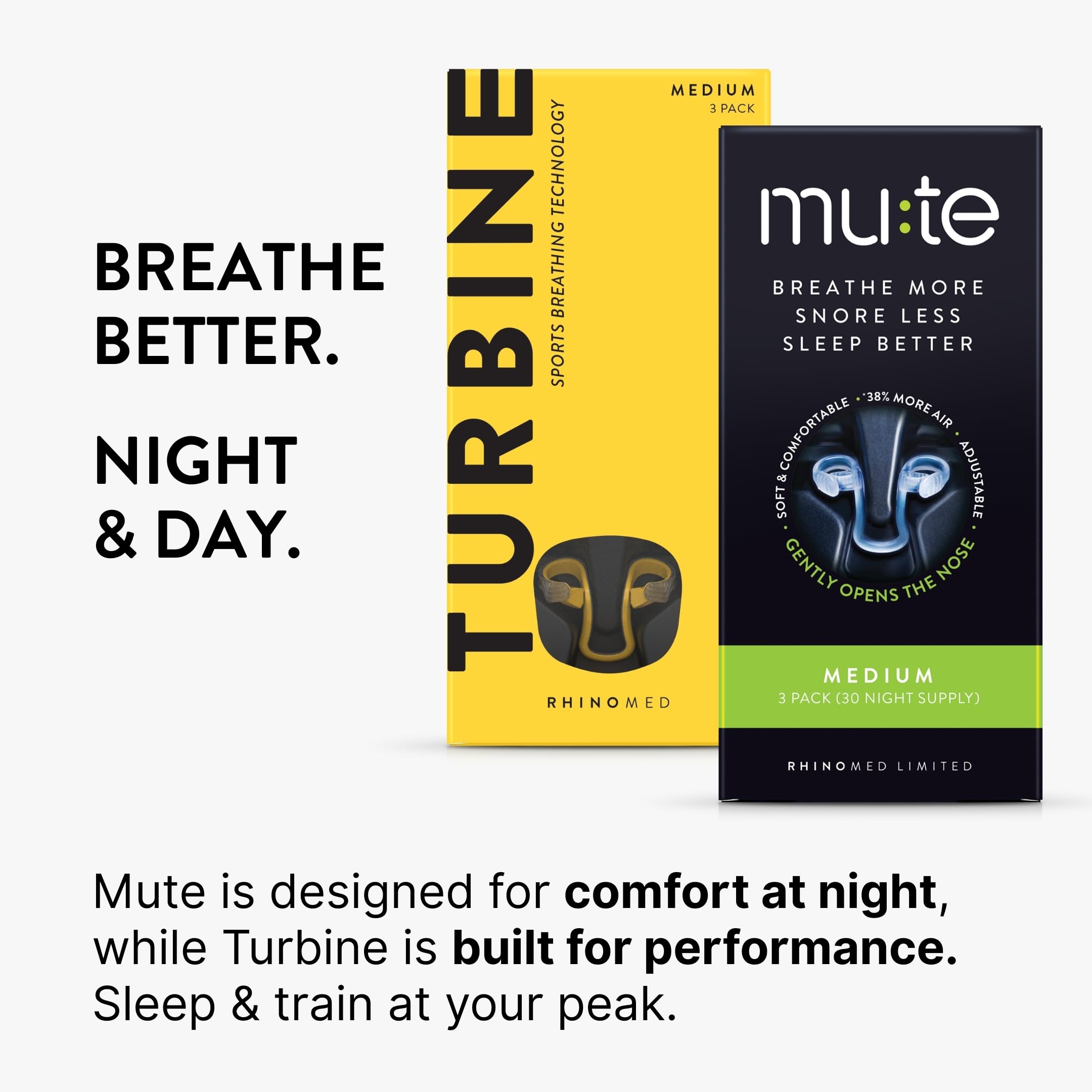 Rhinomed Mute nasal dilator in use supports easier breathing.