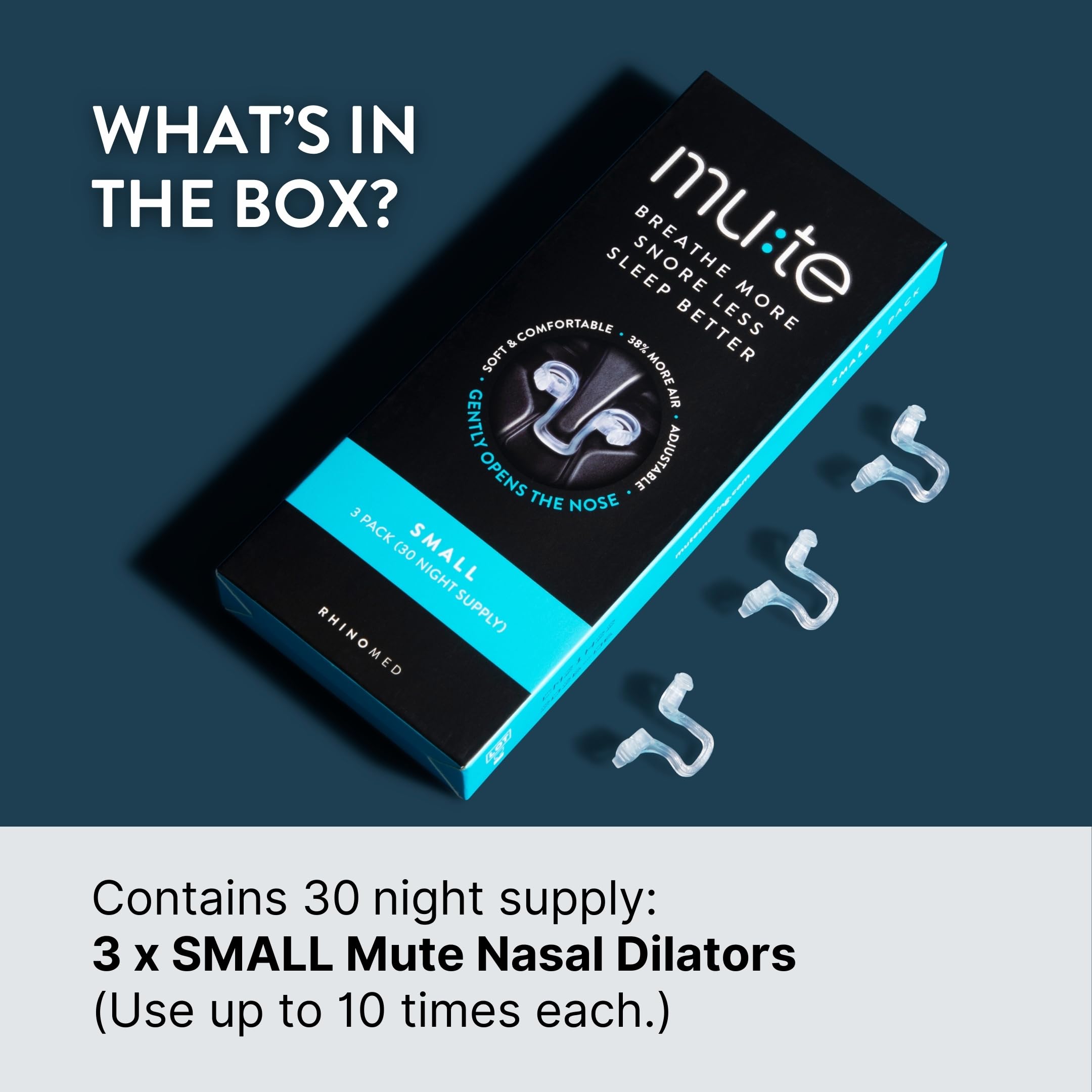 Rhinomed Mute night-sleep-scene illustrates quieter nights with improved airflow.