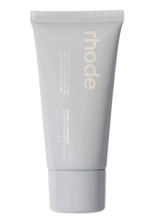 Rhode Barrier Restore Cream 30ml white bottle, lightweight daily hydration.