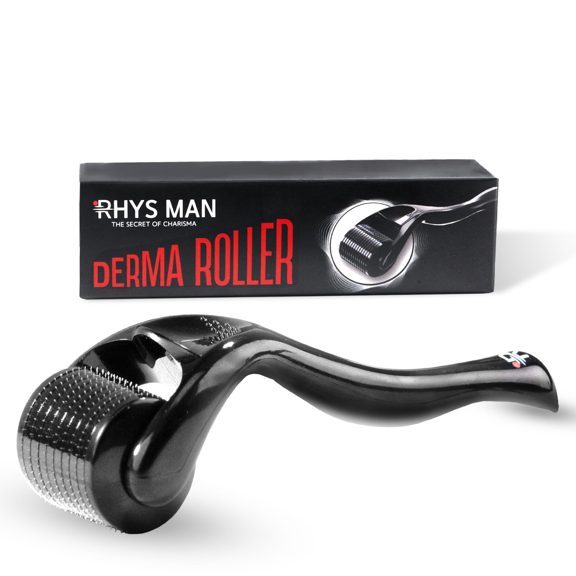 Rhys Man Derma Roller 0.25mm closeup with 540 titanium needles for precision