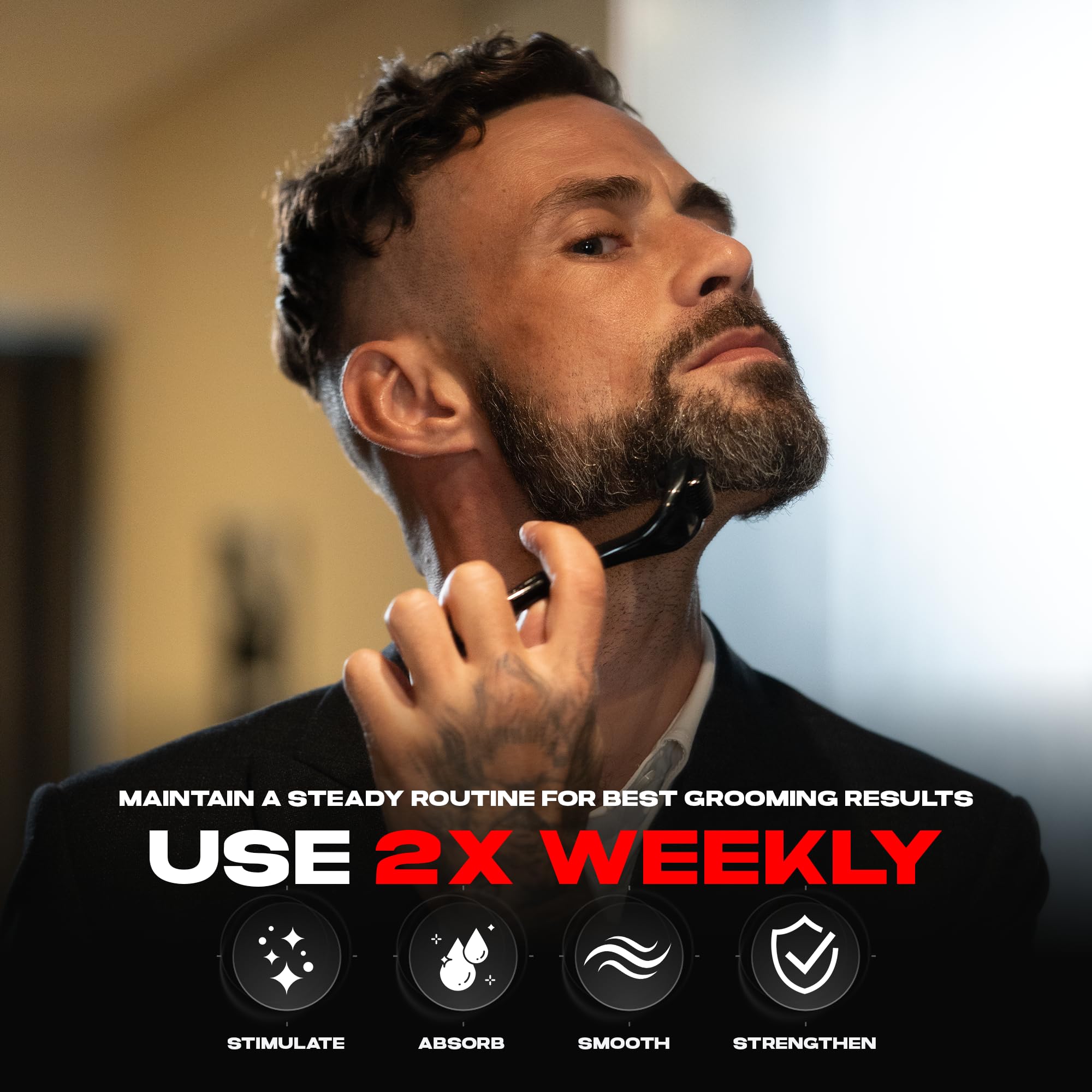 Rhys Man Derma Roller used on the face for targeted skincare routine
