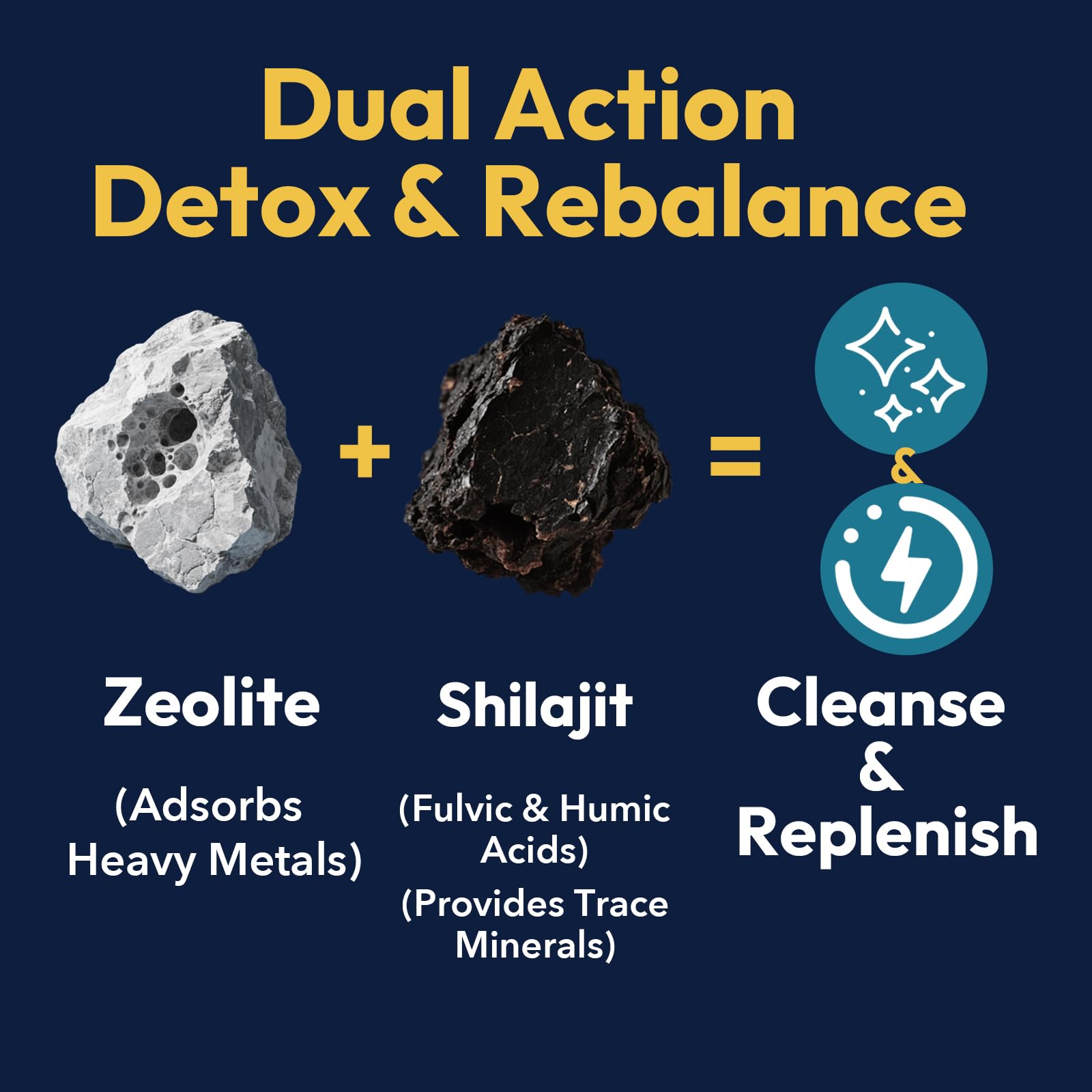 RHYTHEROLIXIAN Zeolite Detox Drops ingredients panel with Shilajit and Zeolite