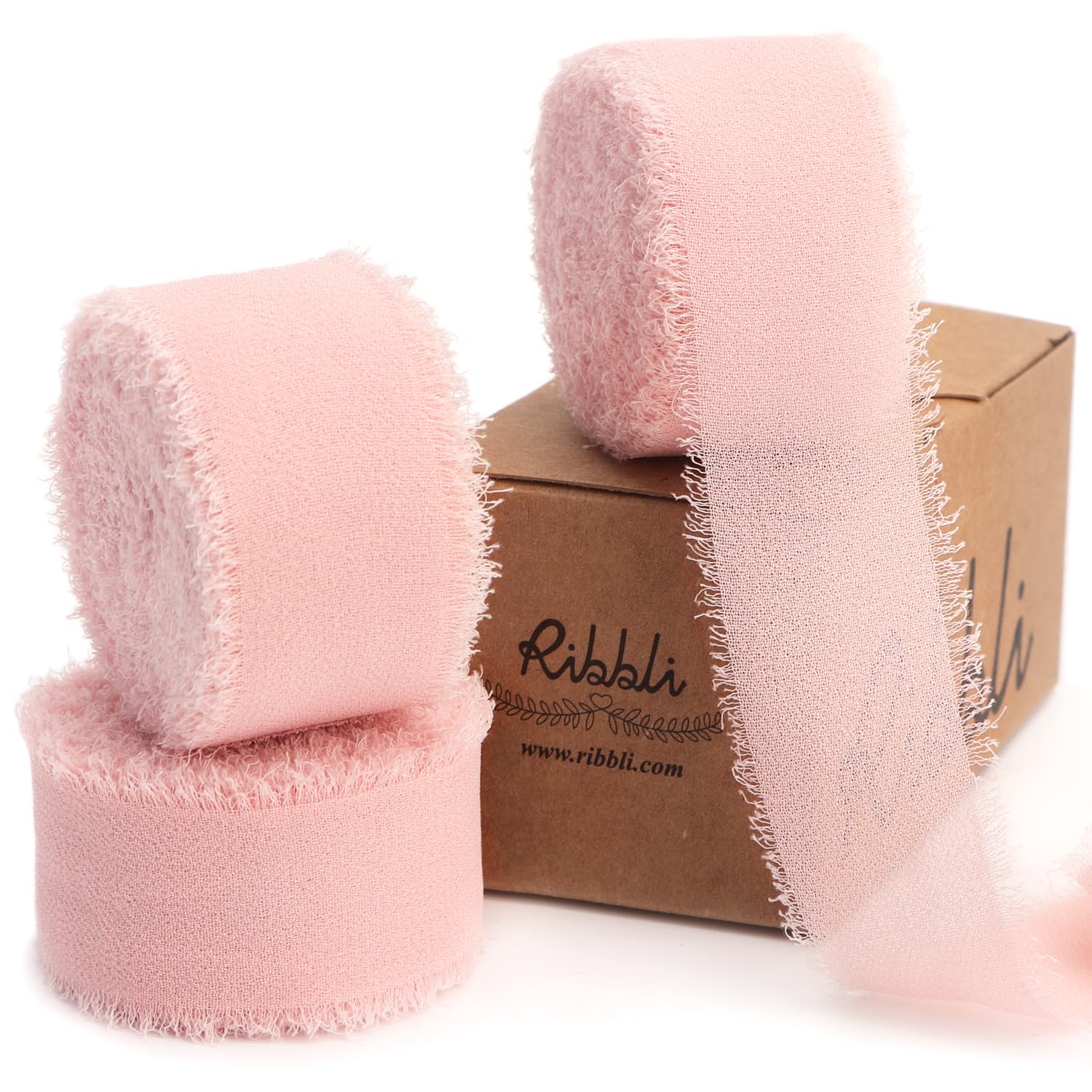 Ribbli blush pink ribbon roll for wedding invitations and gift wrapping.