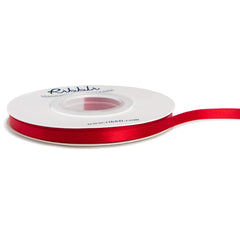 Ribbli double faced red satin ribbon used to create a bow for gift wrapping and decor.