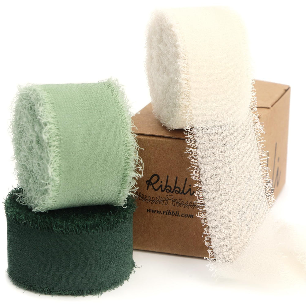 Ribbli fringe chiffon ribbon close-up with handmade frayed edge for elegant crafts