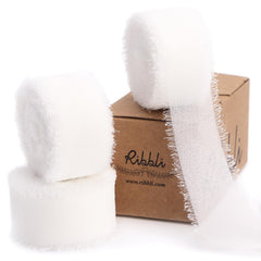Ribbli white fringe chiffon ribbon for invitation wrapping with elegant texture