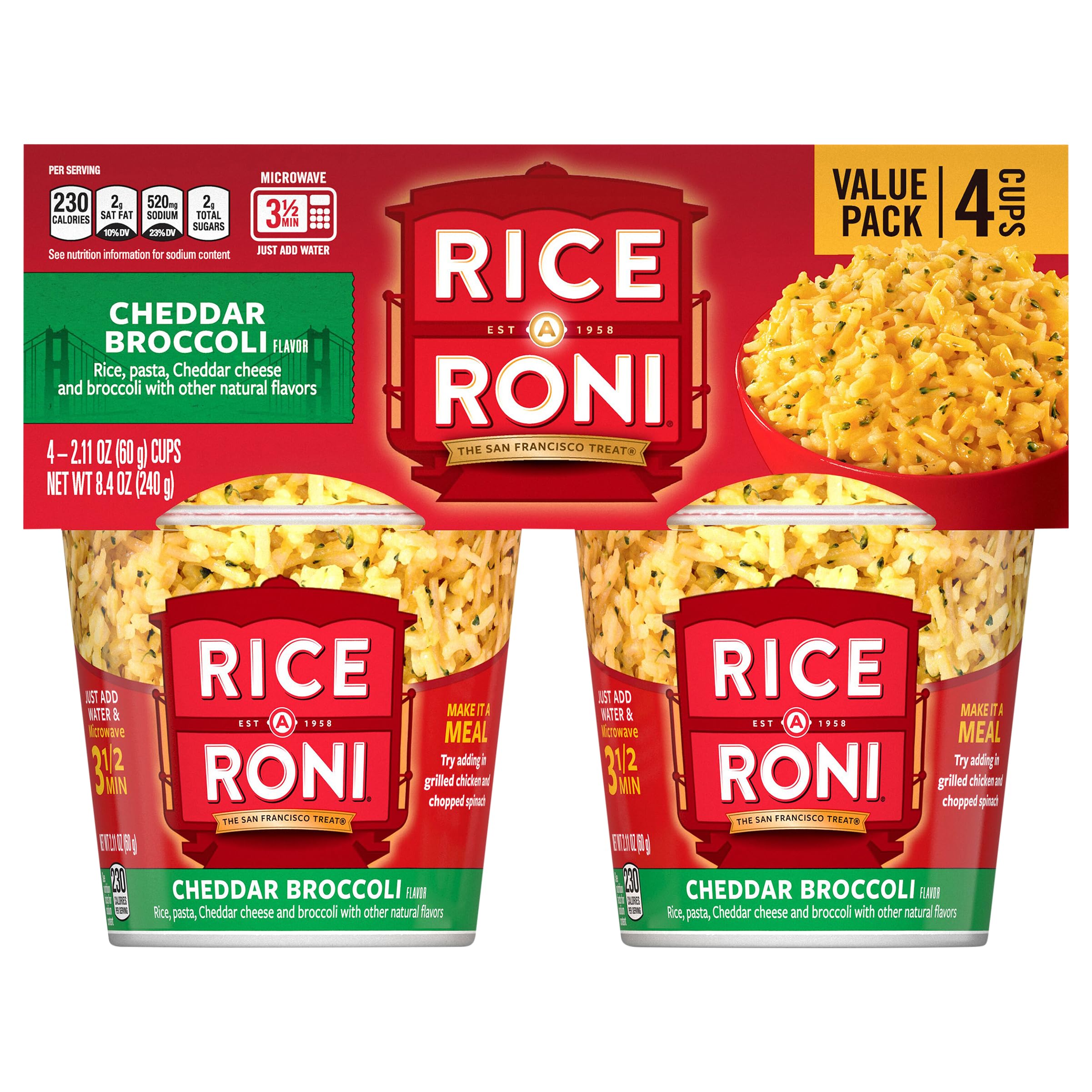 Rice-A-Roni 4pk Cups Cheddar Broccoli ready to heat for a quick, comforting meal