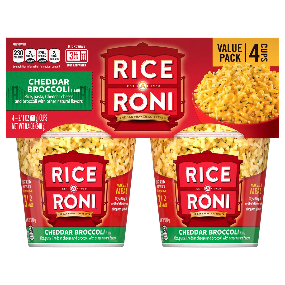 Rice-A-Roni 4pk Cups Cheddar Broccoli ready to heat for a quick, comforting meal