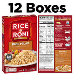 Rice-A-Roni Rice Pilaf box close-up shows herbs and seasoning, inviting quick meals.